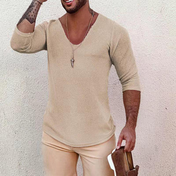 Men's Casual Long-Sleeved Thin V-Neck Knitwear 93694555M