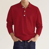 Men's Solid Lapel Long Sleeve Polo T-Shirt 72727356Y