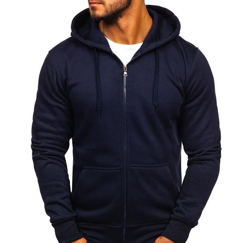 Men's Solid Color Zip Hooded Drawstring Sweatshirt 38242600X