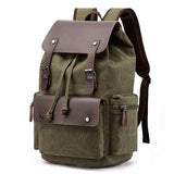 Casual Flap Large Capacity Leather Canvas Backpack Army Green Bag