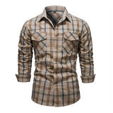 Mens Plaid Long Sleeve Shirt 46265674X Khaki / S Shirts & Tops