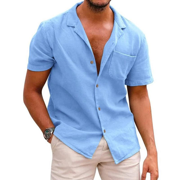 Men's Linen Lapel Short Sleeve Shirt 5019750X