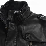 Men's Stand Collar Fleece Leather Jacket 64581367X