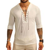 Men's Casual Loose V Neck Tie Half Sleeve T-Shirt 43776677M