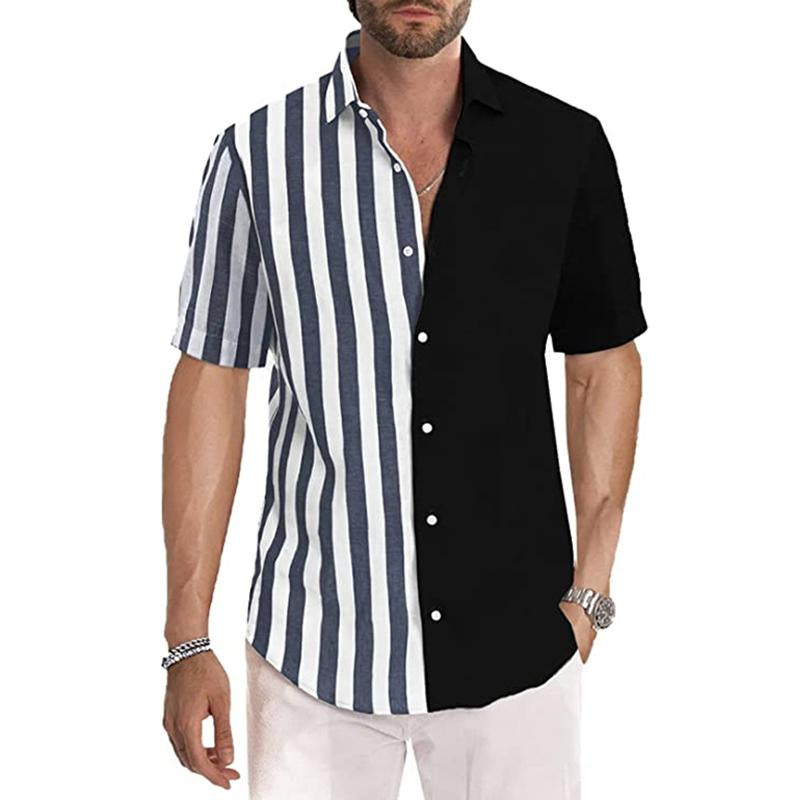 Men's Short Sleeve Panel Stripe Lapel Shirt 71517331X