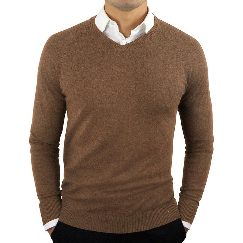 Men's V-neck Solid Color Long-sleeved Bottoming Sweater 63145018X