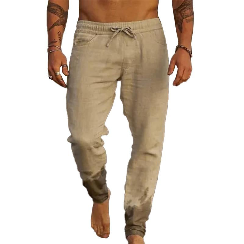 Men's Casual Solid Color Drawstring Elastic Waist Loose Beach Pants 31 ...