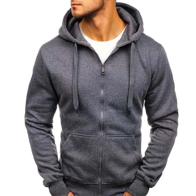 Men's Solid Color Zip Hooded Drawstring Sweatshirt 38242600X