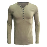Men's Long Sleeve Solid Color Henley Shirt 70774605X