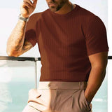 Men's Casual Solid Color Short Sleeve Striped T-Shirt 07625397Y