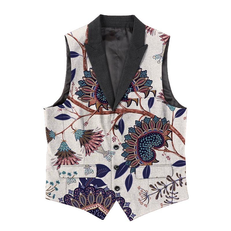 Gilet à revers à imprimé floral vintage pour homme 70103961X
