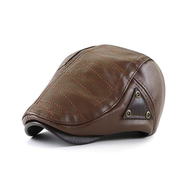 Mens Patchwork Leather Hat Brown Hats