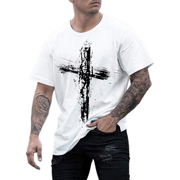 Men's Loose Cross Print Short Sleeve T-Shirt 65864583X