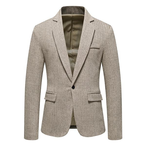 Mens Single Breasted Herringbone Casual Blazer 31298407M Light Khaki / S Coats & Jackets