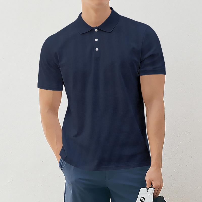 Men's Solid Lapel Buttons Short Sleeve Polo Shirt 05578388Z
