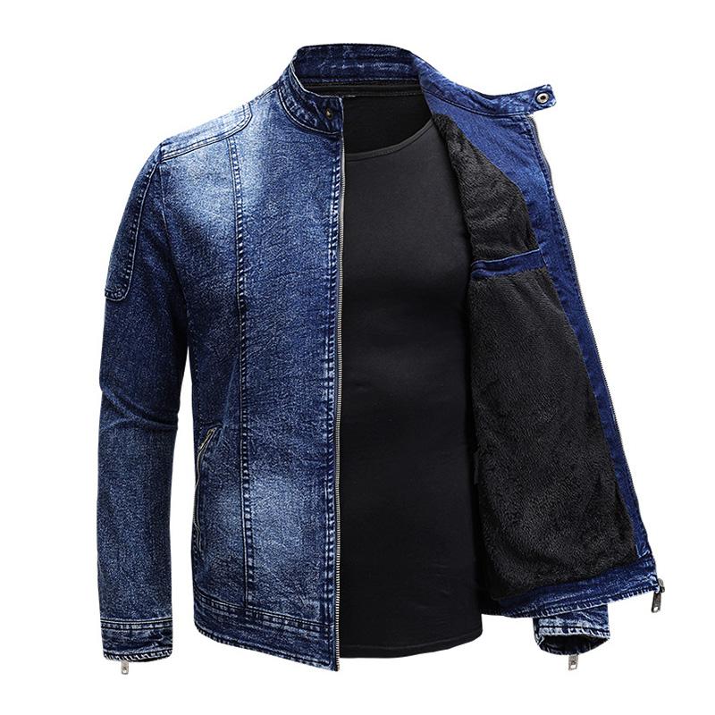 Men's Vintage Stand Collar Zipper Slim Denim Jacket 67794950M
