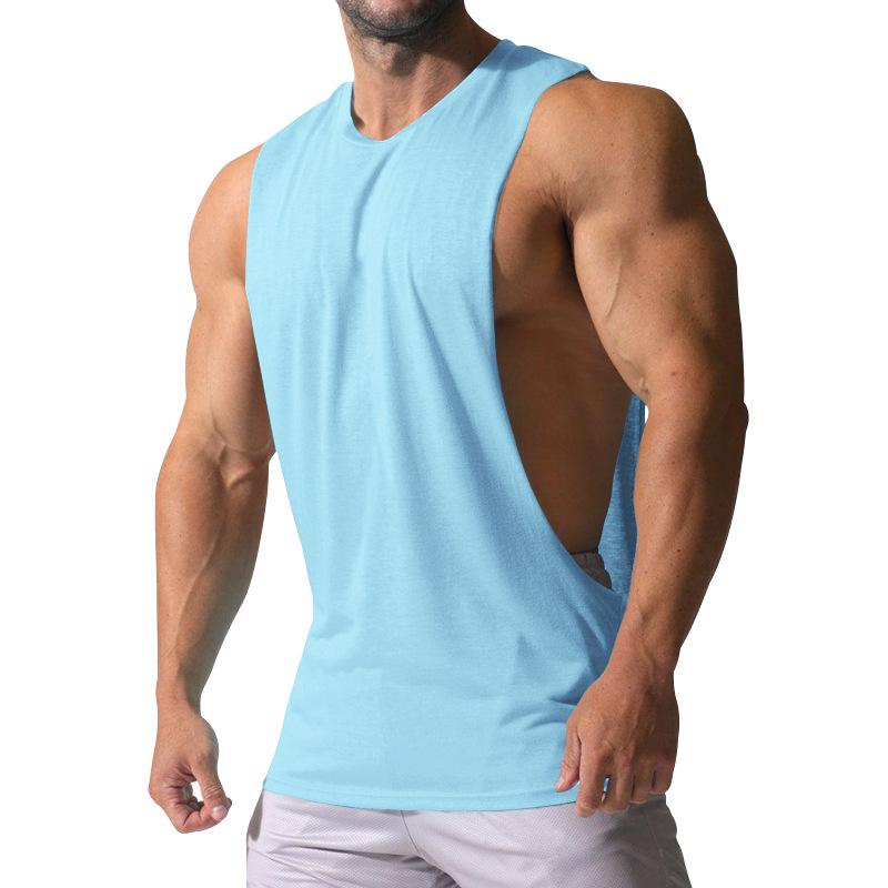 Men's Loose Solid Large Side Slit Sports Fitness Tank Top 23142265Z