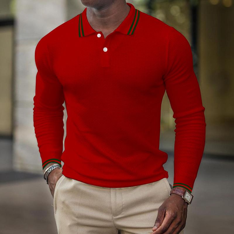 Men's Solid Color Long Sleeve Polo T-Shirt 75988387Y