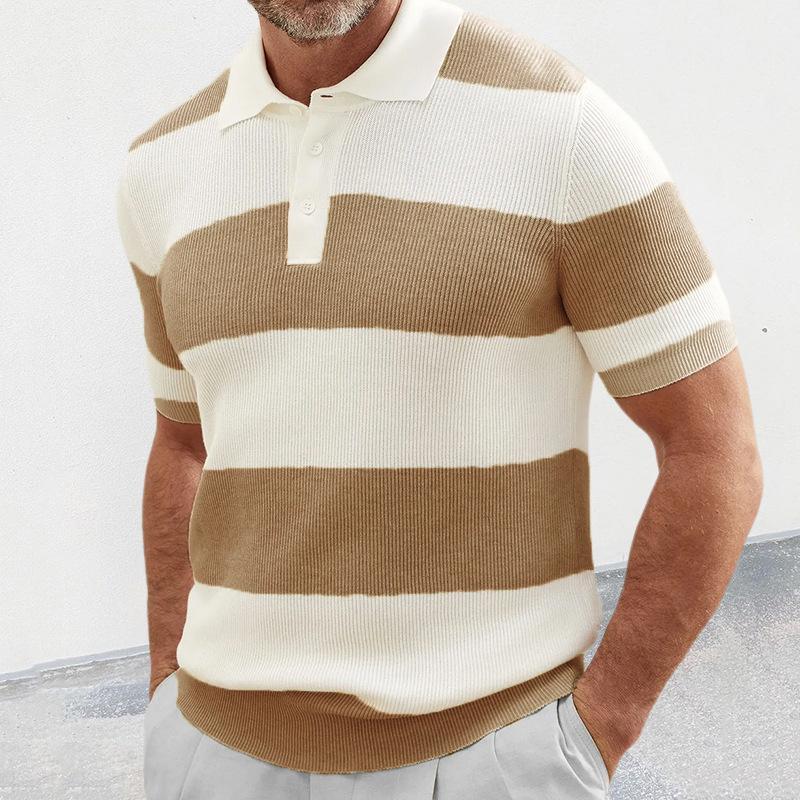 Men's Color Block Short Sleeve Lapel Knit Sweater 43085451X