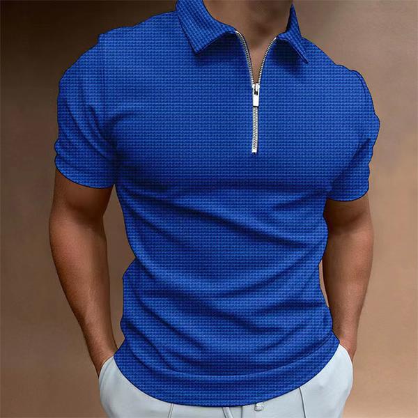 Men's Casual Slim Short Sleeve Zip Lapel Polo Shirt 76197440M