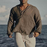 Men's Casual Cotton Linen Stand Collar Loose Shirt 84980421M