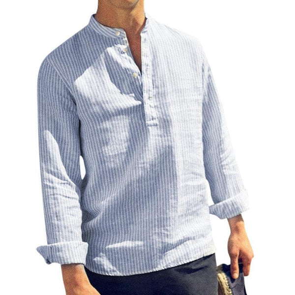 Men's Casual Striped Long Sleeve Henley Shirt 99249983M