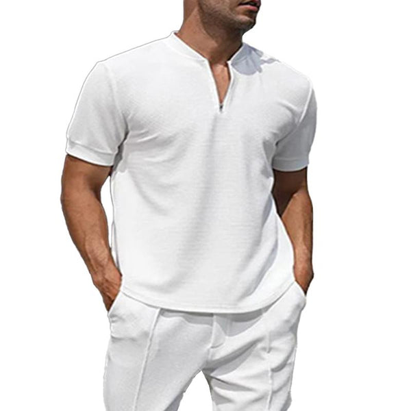 Men's Casual V-Neck Solid Color Short-Sleeved T-Shirt 40759459M