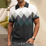 Men's Casual Diamond Jacquard Short-Sleeved Knitted Polo Shirt 68772615M
