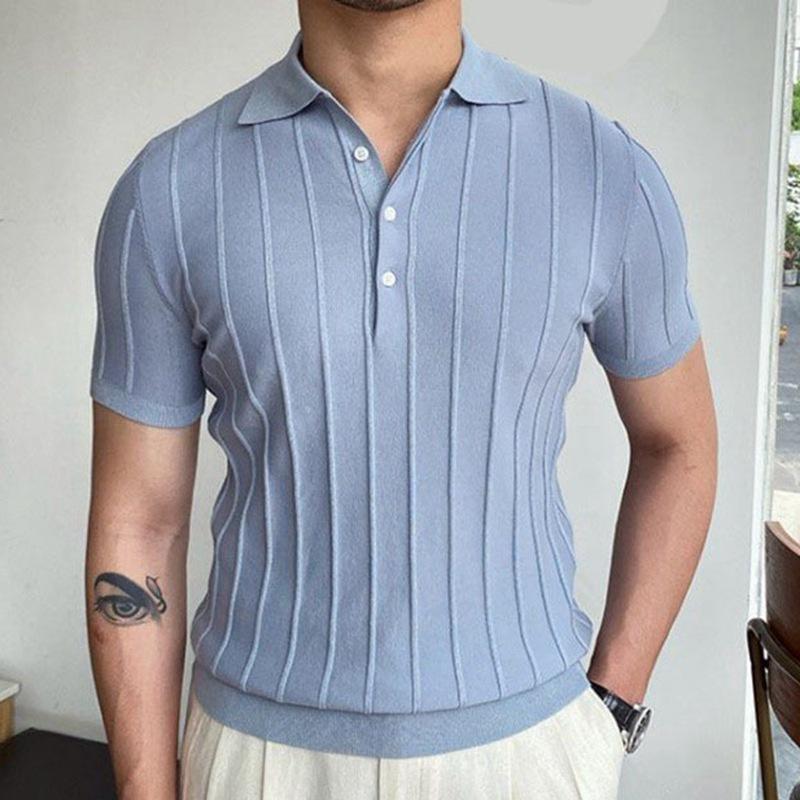 Men's Lapel Collar Plain Short Sleeve Knitted Polo Shirt 00619492M