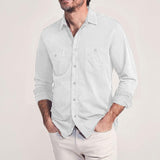 Men's Lapel Pockets Long Sleeve Solid Cotton Casual Shirt 28365105Z