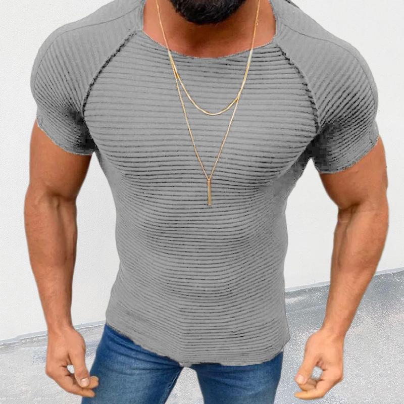 Men's Casual Slim Round Neck Short Sleeved Knitwear 59345509M