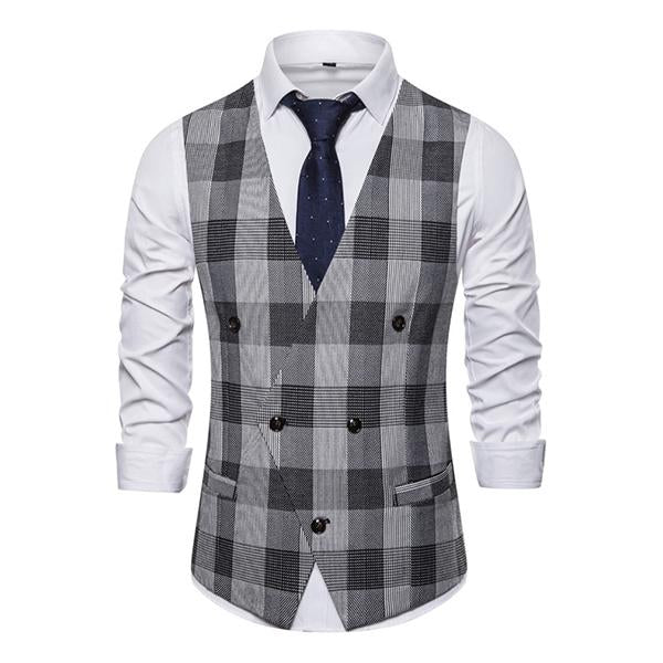 Men's Casual V-Neck Plaid Suit Vest 97343336M