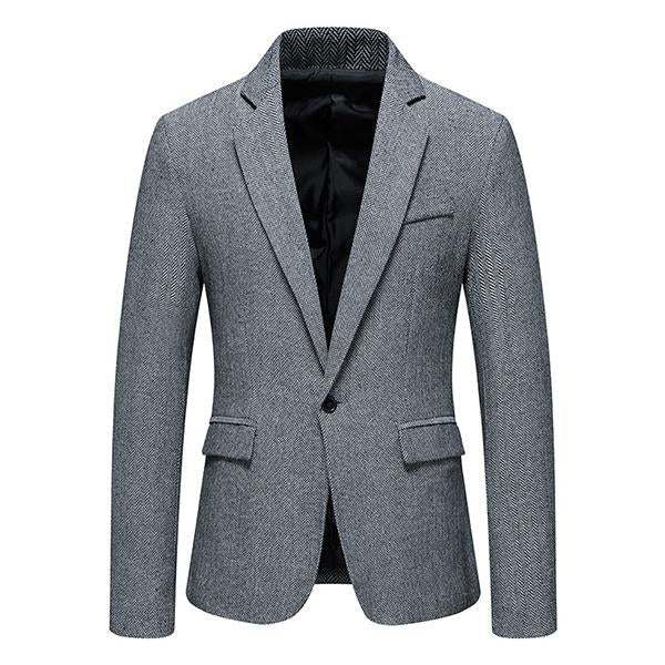 Mens Single Breasted Herringbone Casual Blazer 31298407M Dark Grey / S Coats & Jackets