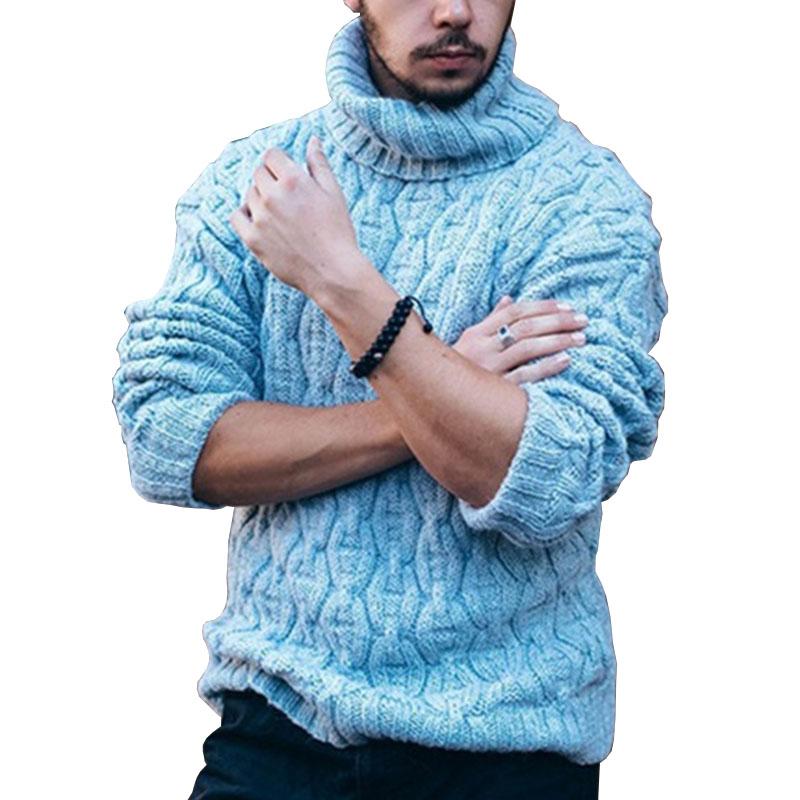 Men's Turtleneck Diamond Twist Thick Knit Sweater 56377188M