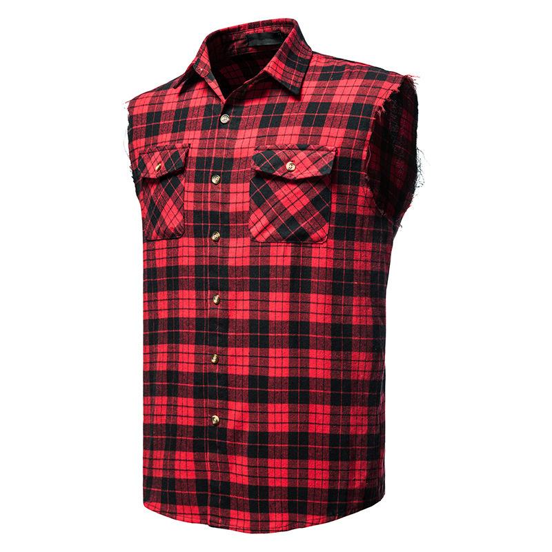 Men's Casual Flannel Plaid Sleeveless Shirt 93547455Y