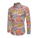 Men's Vintage Paisley Print Lapel Button Long Sleeve Shirt 34499641M