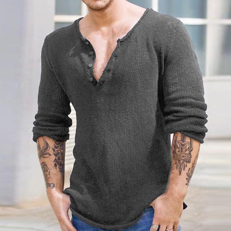 Suéter de manga larga con cuello en V y color liso para hombre 70257064Y