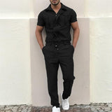 Men's Casual Loose Short-sleeved Trousers Cargo Overalls 87687291M