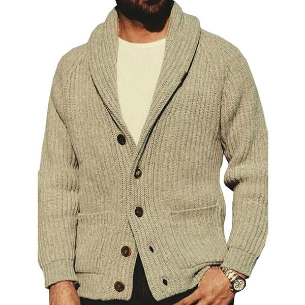 Einfarbige Strickjacke mit Revers für Herren 97390115X