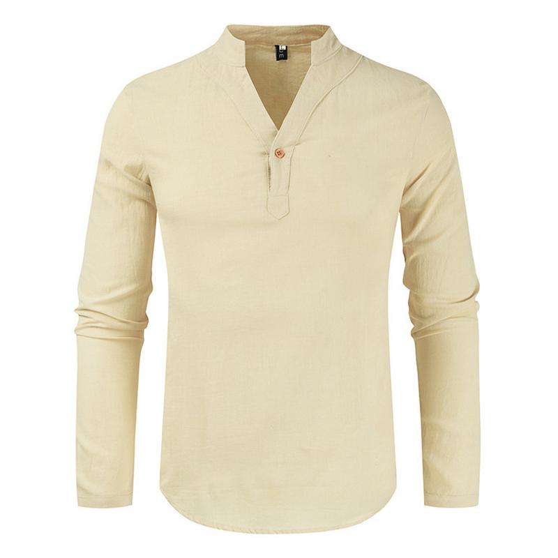 Men's Cotton Linen Long Sleeve Solid Color Shirt 92433612X