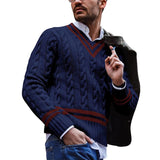 Men's V-Neck Striped Colorblock Knit Sweater 46504810M