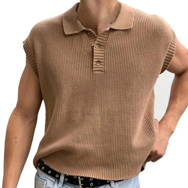 Men's Casual Solid Color Polo Collar Knitted Sweater 80077057Y
