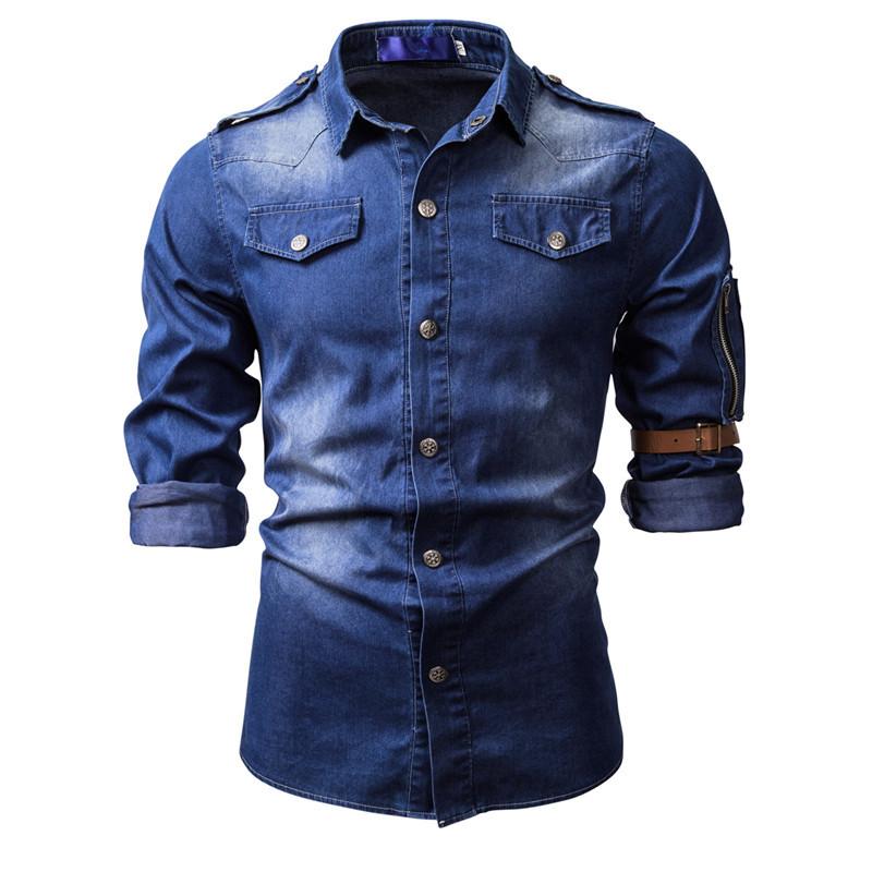 Camisa de manga larga de mezclilla lavada para hombre 38818803X