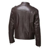 Men's Solid Color Multi Pocket Stand Collar Long Sleeve Leather Jacket 51938805Y