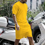 Men's Comfortable Solid Color Short Sleeve T-Shirt Shorts Set 13785054Y