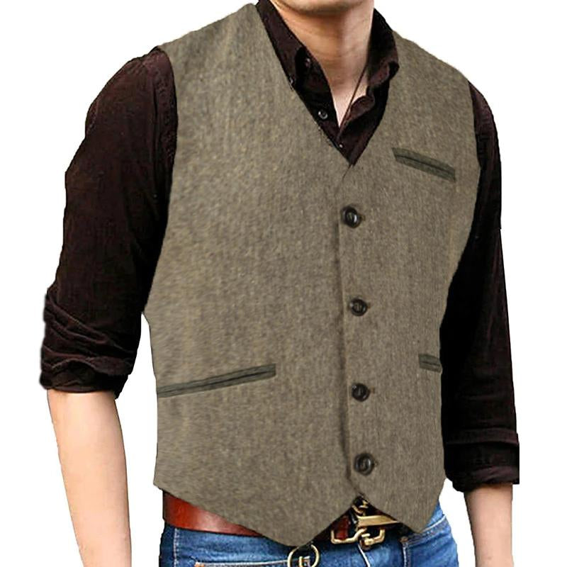 Gilet de costume en cuir à boutonnage simple vintage pour homme 31615058Y