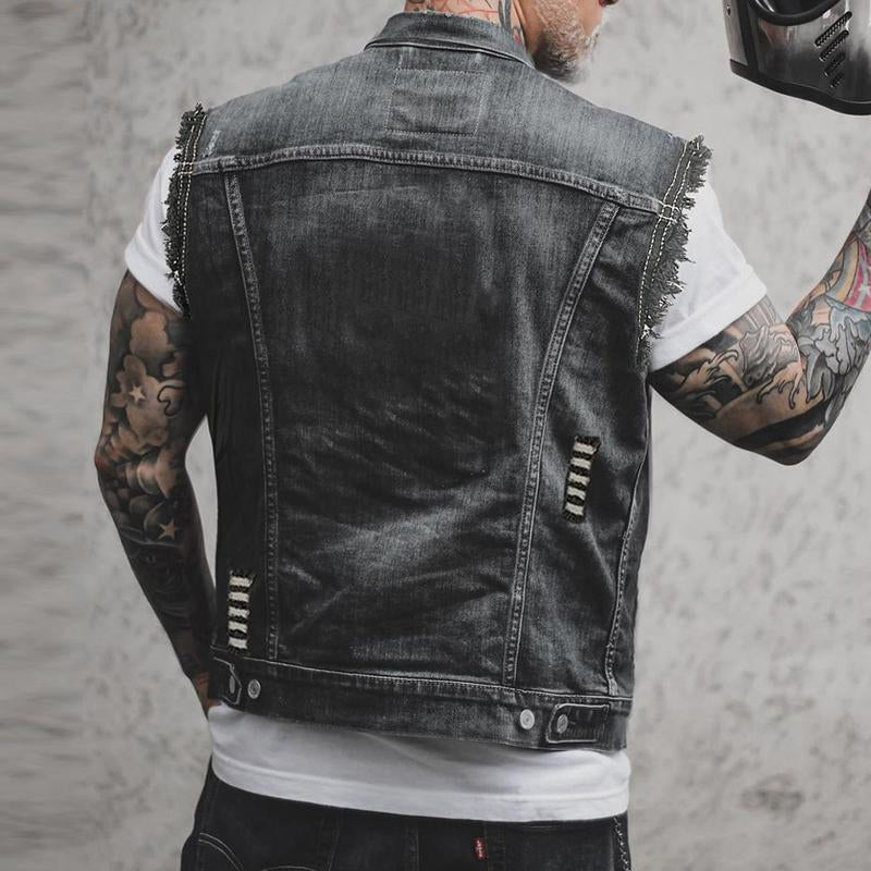 Men's Casual Vintage Lapel Denim Vest 90960797Y