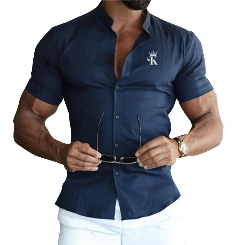 Chemise à manches courtes à revers simple et imprimé lettre pour homme 30676073Y