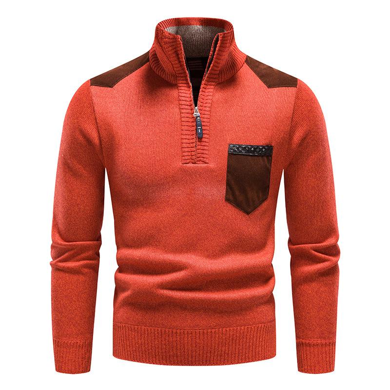 Men's Half Turtleneck Thickened Slim Fit Zip Pullover Knitwear 37961297M