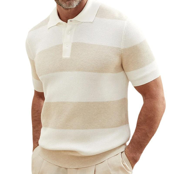 Men's Color Block Short Sleeve Lapel Knit Sweater 43085451X